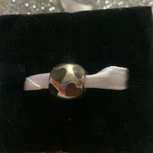 PANDORA 925 ALE STERLING SILVER BLACK MOTHER OF PEARL HEARTS CHARM 790398MPB